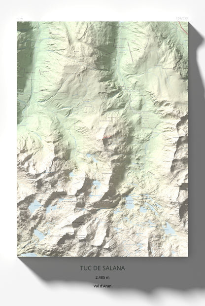 Mapa de relieve de Tuc de Salana, 2485 m, Val d'Aran, lámina 100 Cims de Trobart 61 × 91 cm.