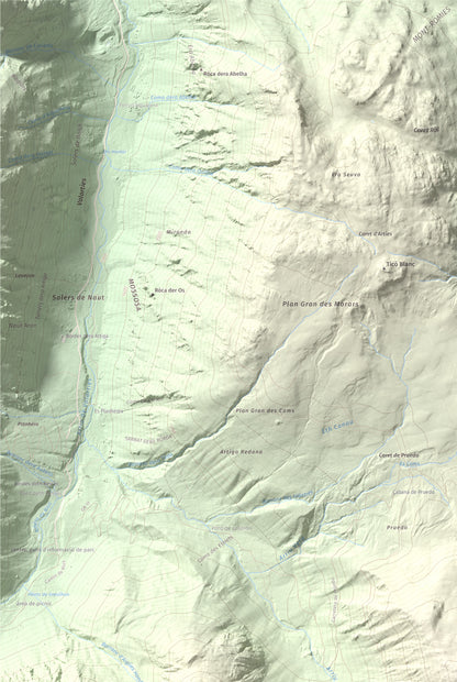 Mapa de relieve de Tuc de Salana, 2485 m, Val d'Aran, lámina 100 Cims de Trobart. Detalle de la zona superior izquierda. 61 × 91 cm.
