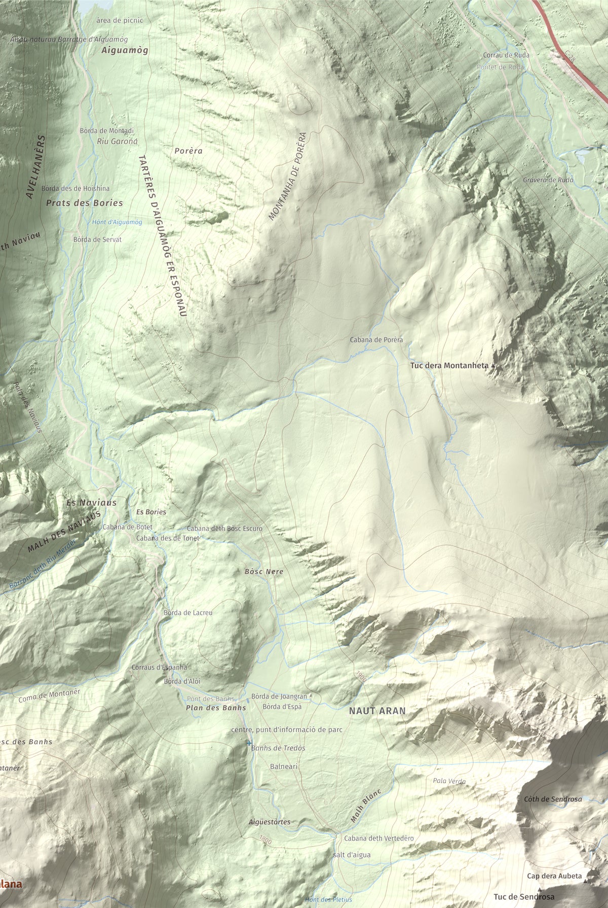 Mapa de relieve de Tuc de Salana, 2485 m, Val d'Aran, lámina 100 Cims de Trobart. Detalle de la zona superior derecha. 61 × 91 cm.