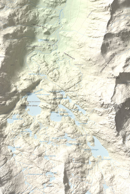Mapa de relieve de Tuc de Salana, 2485 m, Val d'Aran, lámina 100 Cims de Trobart. Detalle de la zona inferior derecha. 61 × 91 cm.