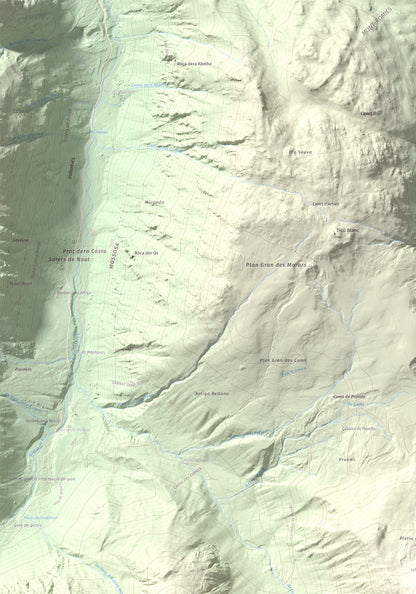 Mapa de relieve de Tuc de Salana, 2485 m, Val d'Aran, lámina 100 Cims de Trobart. Detalle de la zona superior izquierda. 70 × 100 cm.