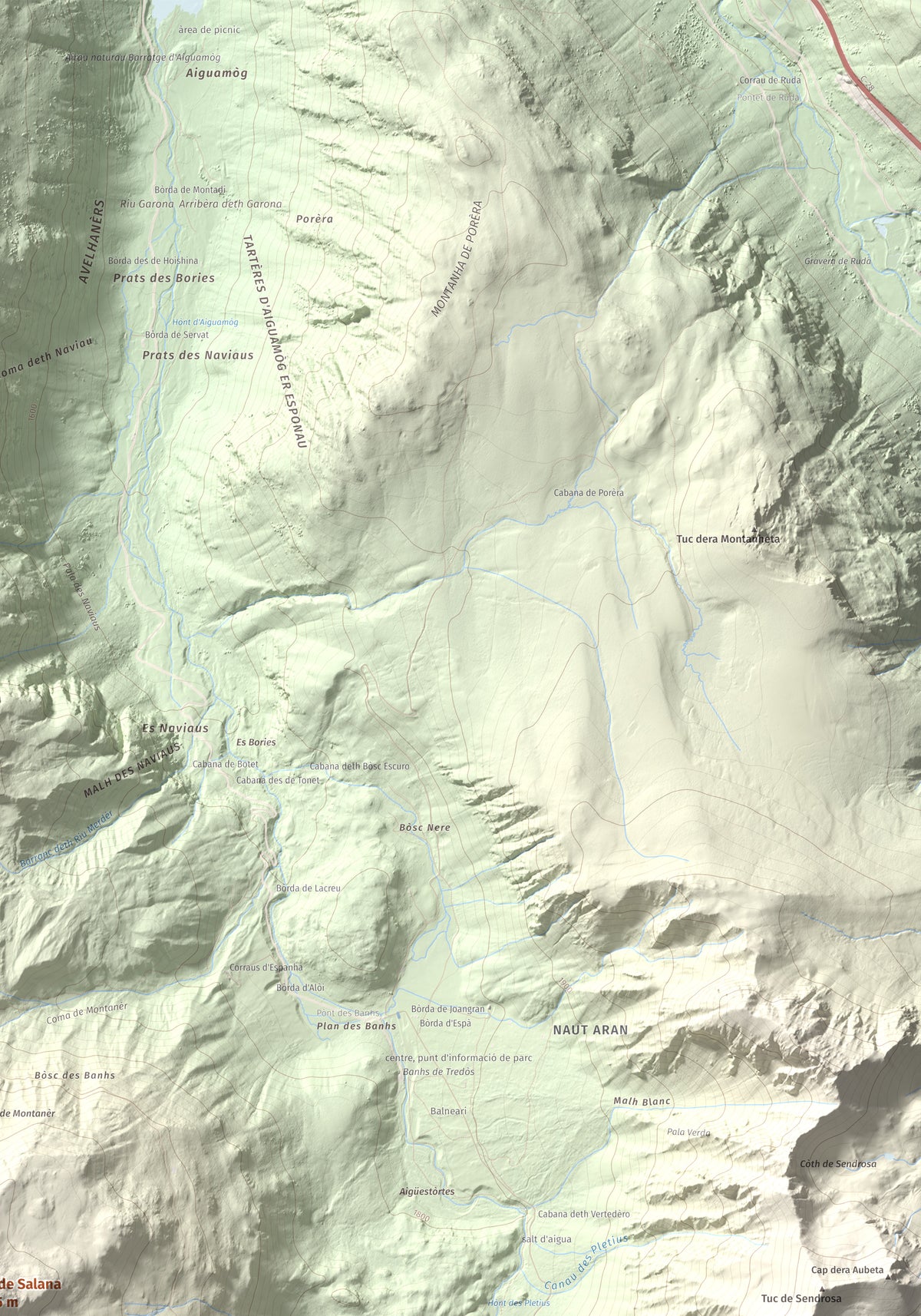 Mapa de relieve de Tuc de Salana, 2485 m, Val d'Aran, lámina 100 Cims de Trobart. Detalle de la zona superior derecha. 70 × 100 cm.