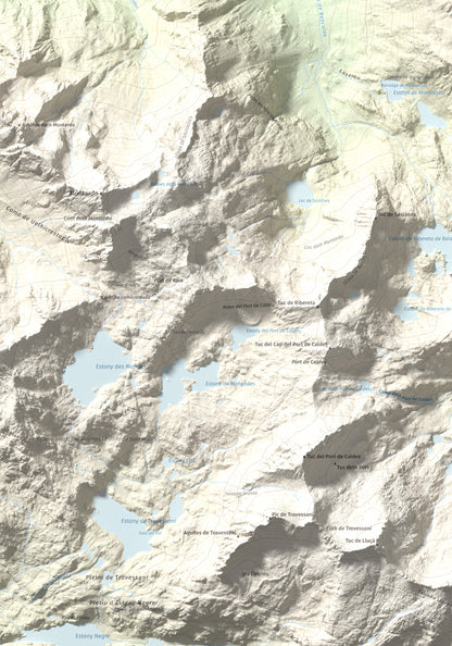 Mapa de relieve de Tuc de Salana, 2485 m, Val d'Aran, lámina 100 Cims de Trobart. Detalle de la zona inferior izquierda. 70 × 100 cm.