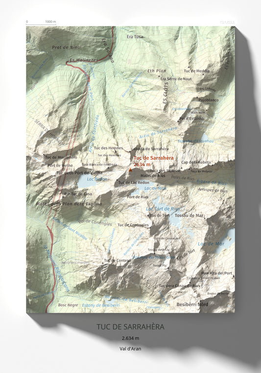 Mapa de relieve de Tuc de Sarrahèra, 2634 m, Val d'Aran, lámina 100 Cims de Trobart 21 × 30 cm.