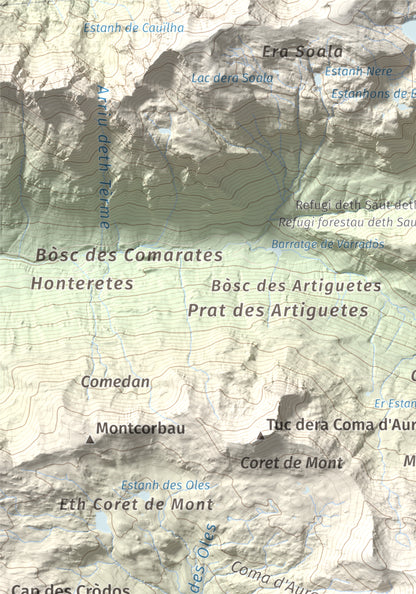 Mapa de relieve de Tuc de Somont, 2508 m, Val d'Aran, lámina 100 Cims de Trobart. Detalle de la zona superior izquierda. 21 × 30 cm.