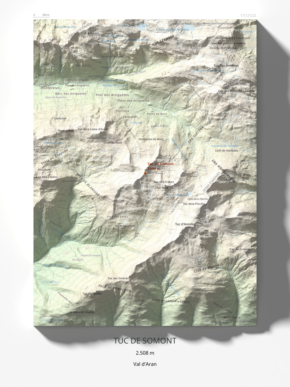 Mapa de relieve de Tuc de Somont, 2508 m, Val d'Aran, lámina 100 Cims de Trobart 30 × 40 cm.