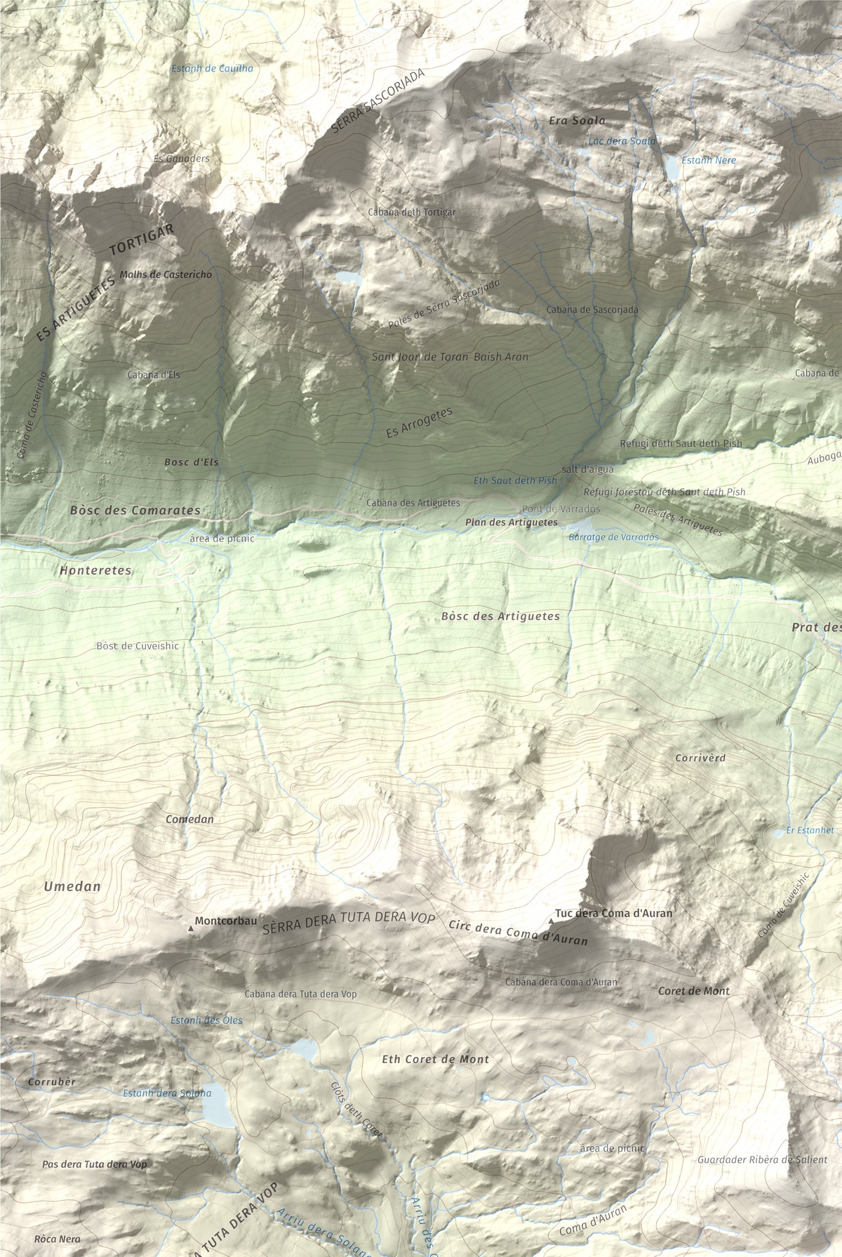 Mapa de relieve de Tuc de Somont, 2508 m, Val d'Aran, lámina 100 Cims de Trobart. Detalle de la zona superior izquierda. 61 × 91 cm.