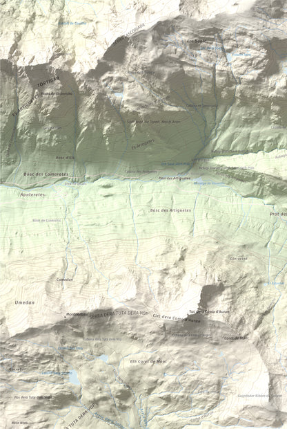 Mapa de relieve de Tuc de Somont, 2508 m, Val d'Aran, lámina 100 Cims de Trobart. Detalle de la zona superior izquierda. 61 × 91 cm.