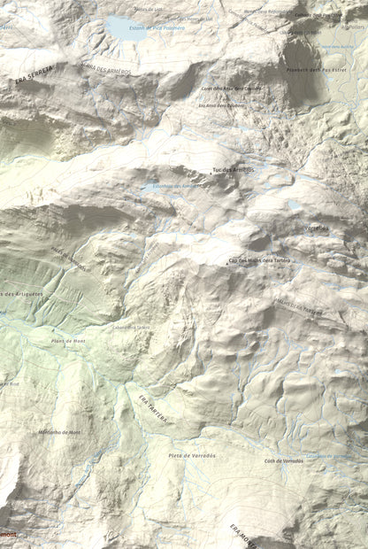 Mapa de relieve de Tuc de Somont, 2508 m, Val d'Aran, lámina 100 Cims de Trobart. Detalle de la zona superior derecha. 61 × 91 cm.
