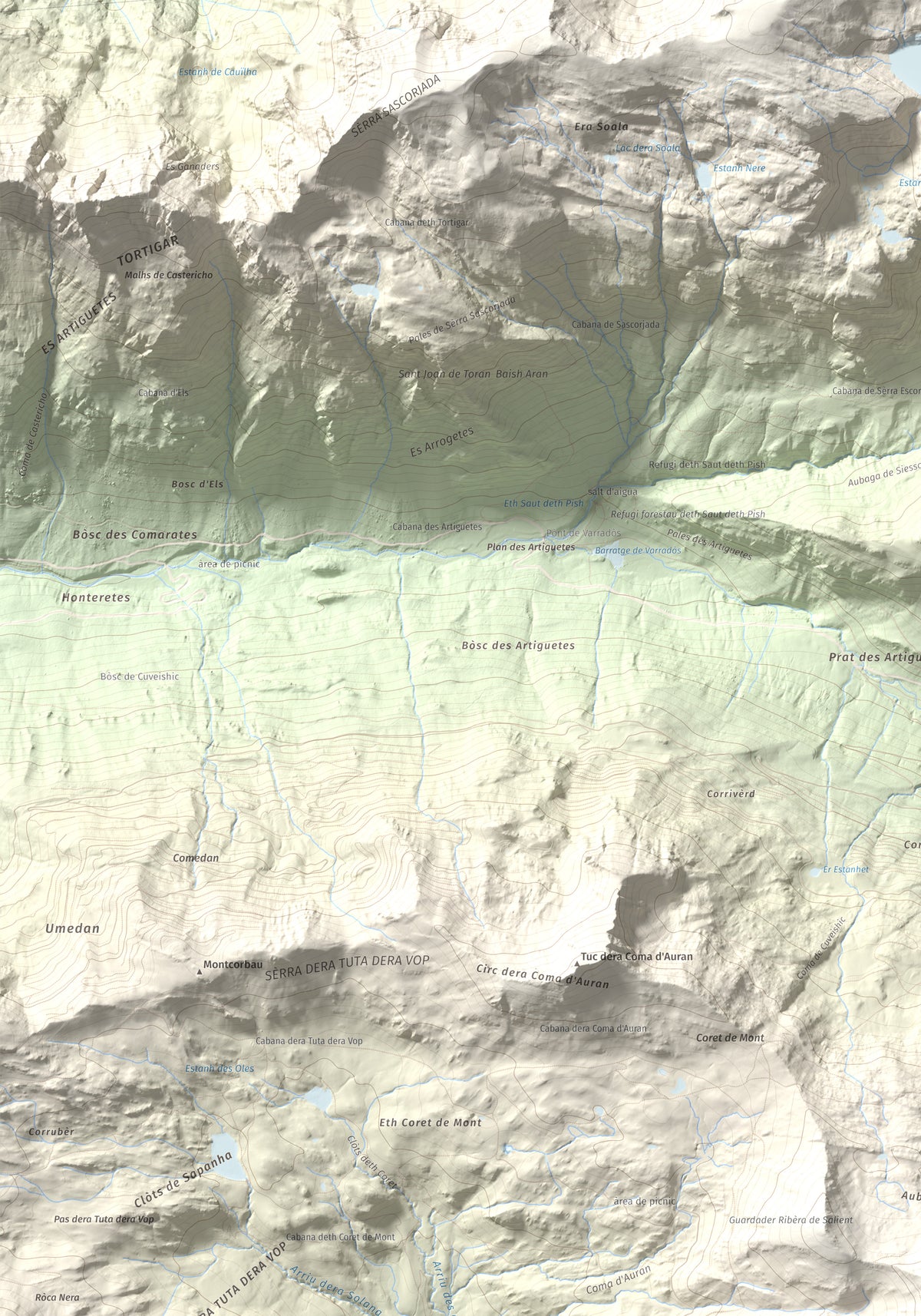 Mapa de relieve de Tuc de Somont, 2508 m, Val d'Aran, lámina 100 Cims de Trobart. Detalle de la zona superior izquierda. 70 × 100 cm.