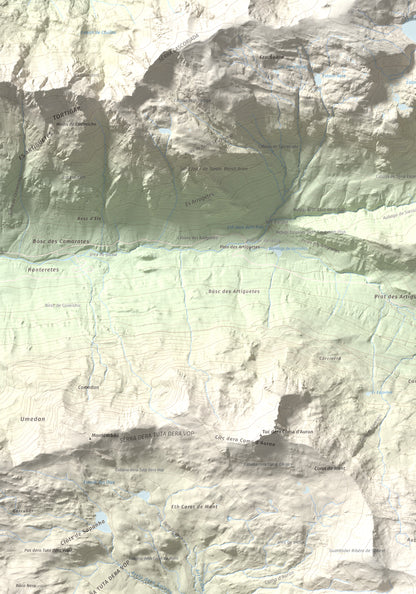 Mapa de relieve de Tuc de Somont, 2508 m, Val d'Aran, lámina 100 Cims de Trobart. Detalle de la zona superior izquierda. 70 × 100 cm.