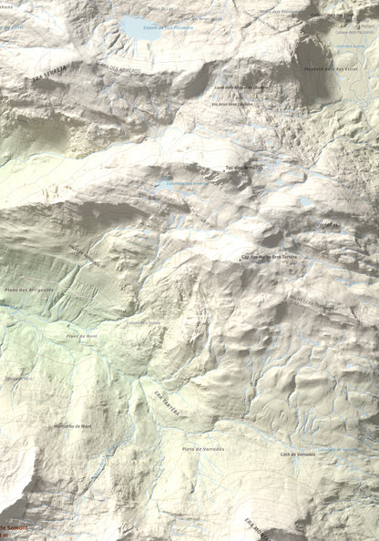 Mapa de relieve de Tuc de Somont, 2508 m, Val d'Aran, lámina 100 Cims de Trobart. Detalle de la zona superior derecha. 70 × 100 cm.