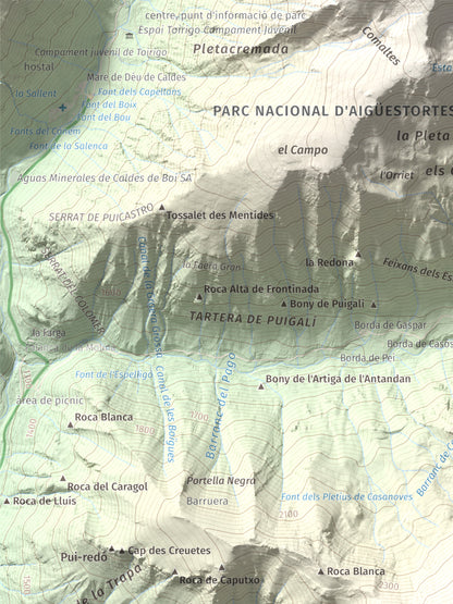 Mapa de relieve de Tuc de la Comamarja, 2562 m, Alta Ribagorça, lámina 100 Cims de Trobart. Detalle de la zona superior izquierda. 30 × 40 cm.