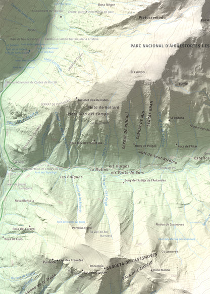Mapa de relieve de Tuc de la Comamarja, 2562 m, Alta Ribagorça, lámina 100 Cims de Trobart. Detalle de la zona superior izquierda. 50 × 70 cm.