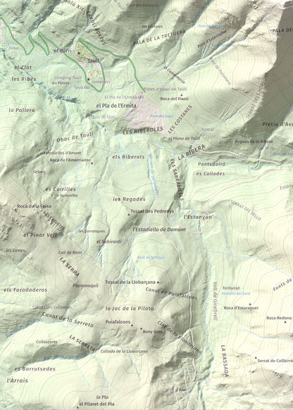 Mapa de relieve de Tuc de la Comamarja, 2562 m, Alta Ribagorça, lámina 100 Cims de Trobart. Detalle de la zona inferior izquierda. 50 × 70 cm.