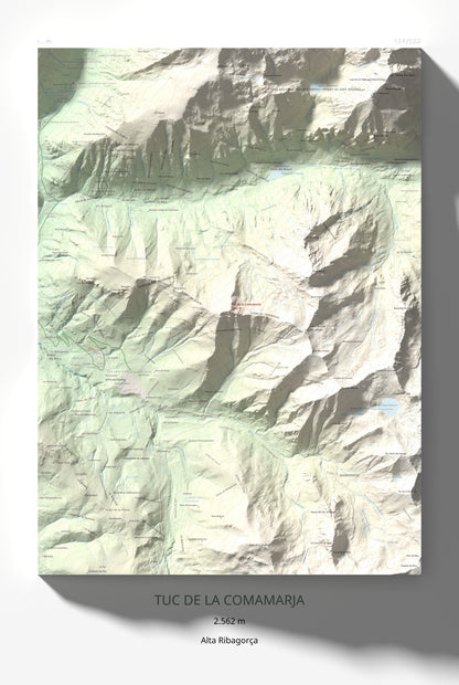 Mapa de relieve de Tuc de la Comamarja, 2562 m, Alta Ribagorça, lámina 100 Cims de Trobart 61 × 91 cm.