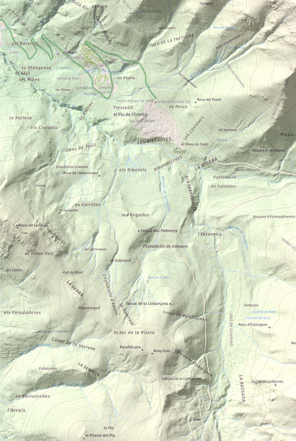 Mapa de relieve de Tuc de la Comamarja, 2562 m, Alta Ribagorça, lámina 100 Cims de Trobart. Detalle de la zona inferior izquierda. 61 × 91 cm.