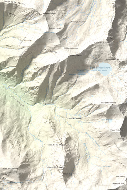 Mapa de relieve de Tuc de la Comamarja, 2562 m, Alta Ribagorça, lámina 100 Cims de Trobart. Detalle de la zona inferior derecha. 61 × 91 cm.