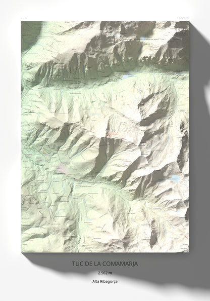 Mapa de relieve de Tuc de la Comamarja, 2562 m, Alta Ribagorça, lámina 100 Cims de Trobart 70 × 100 cm.