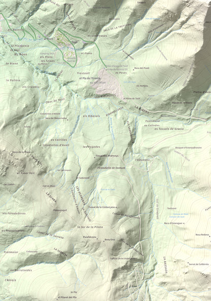 Mapa de relieve de Tuc de la Comamarja, 2562 m, Alta Ribagorça, lámina 100 Cims de Trobart. Detalle de la zona inferior izquierda. 70 × 100 cm.