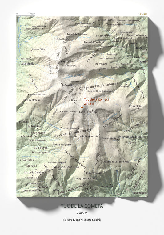 Mapa de relieve de Tuc de la Cometa, 2445 m, Pallars Jussà · Pallars Sobirà, lámina 100 Cims de Trobart 21 × 30 cm.