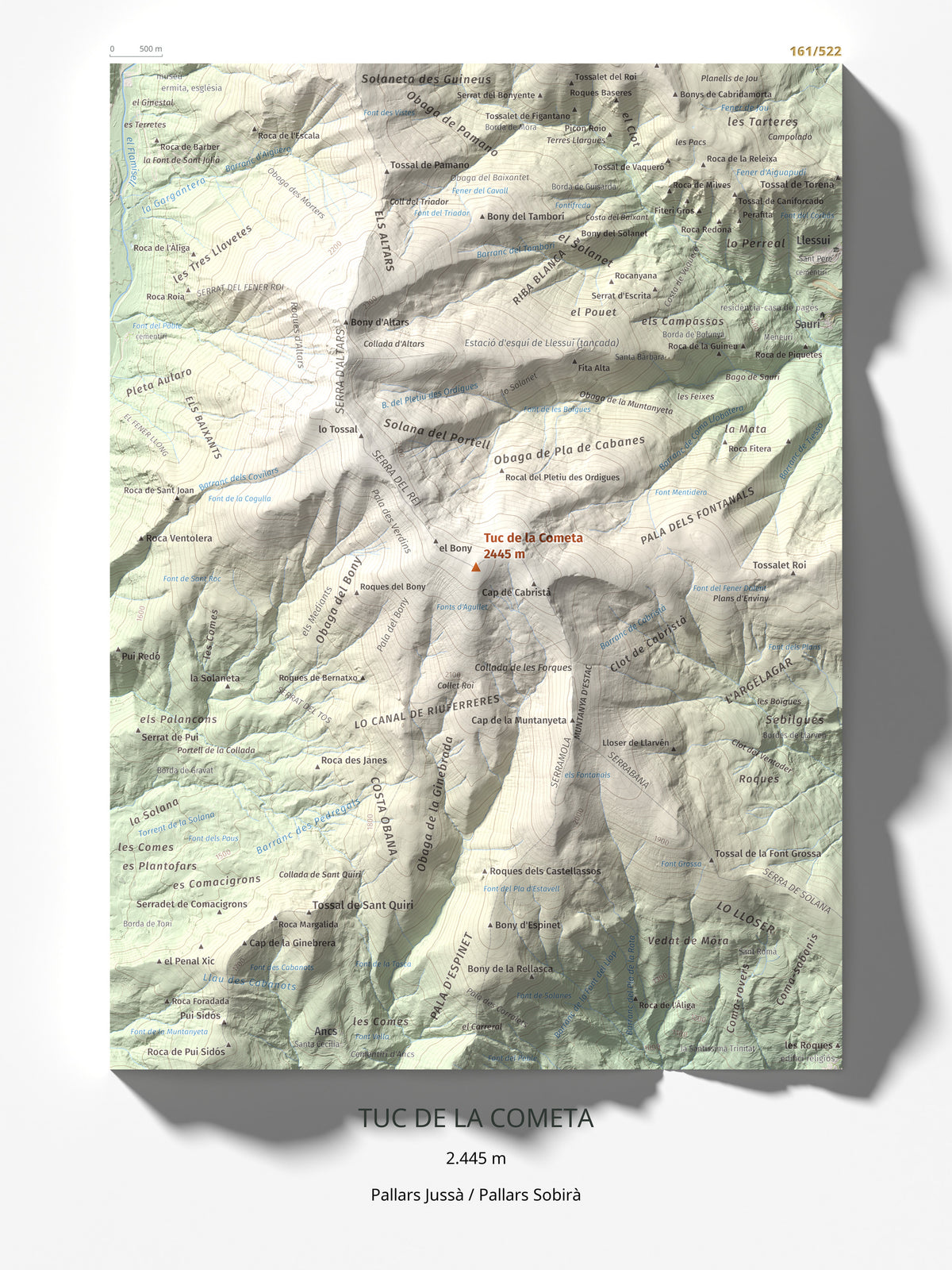 Mapa de relieve de Tuc de la Cometa, 2445 m, Pallars Jussà · Pallars Sobirà, lámina 100 Cims de Trobart 30 × 40 cm.