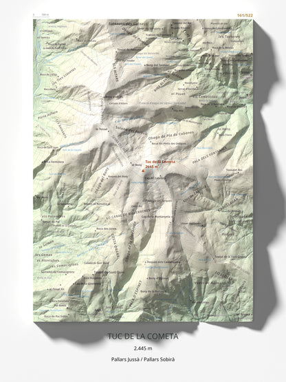 Mapa de relieve de Tuc de la Cometa, 2445 m, Pallars Jussà · Pallars Sobirà, lámina 100 Cims de Trobart 30 × 40 cm.