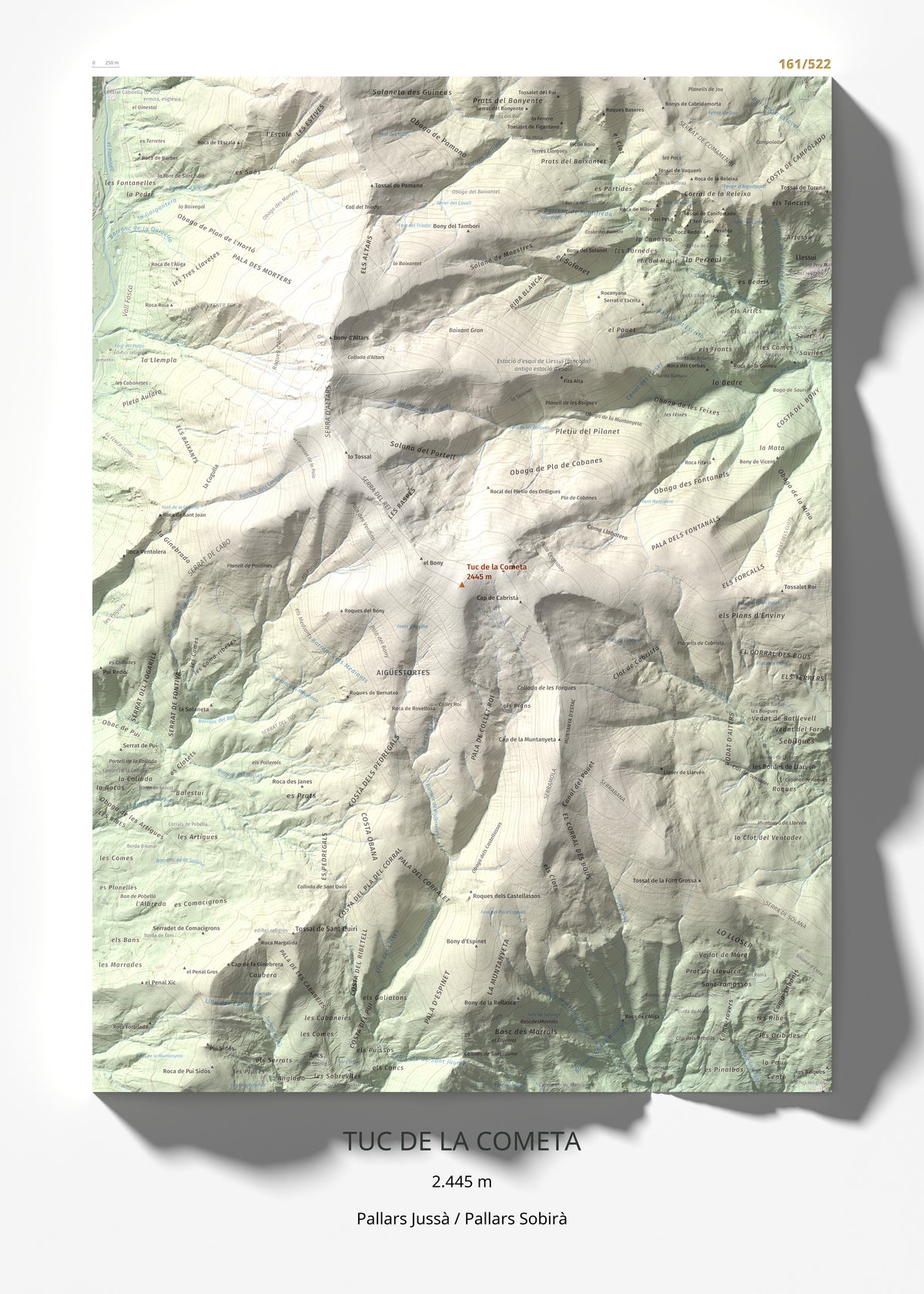 Mapa de relieve de Tuc de la Cometa, 2445 m, Pallars Jussà · Pallars Sobirà, lámina 100 Cims de Trobart 50 × 70 cm.