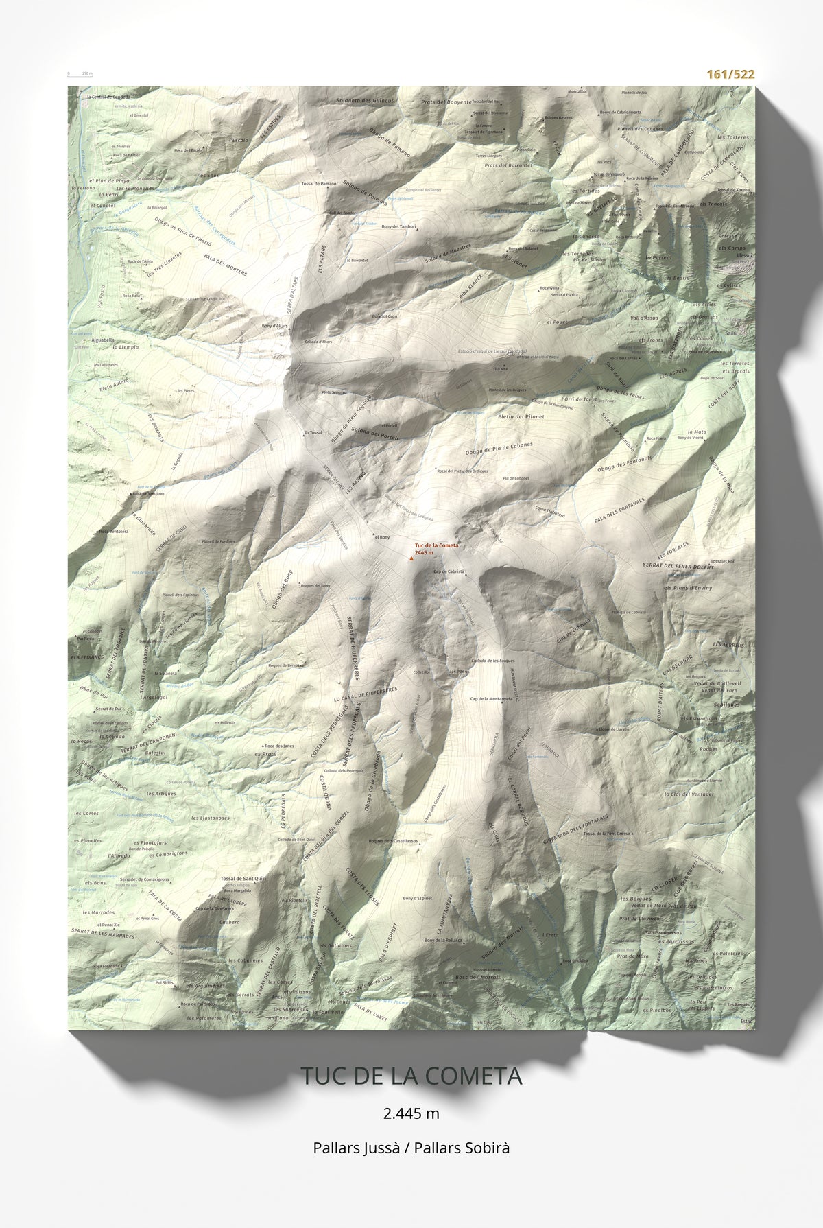 Mapa de relieve de Tuc de la Cometa, 2445 m, Pallars Jussà · Pallars Sobirà, lámina 100 Cims de Trobart 61 × 91 cm.