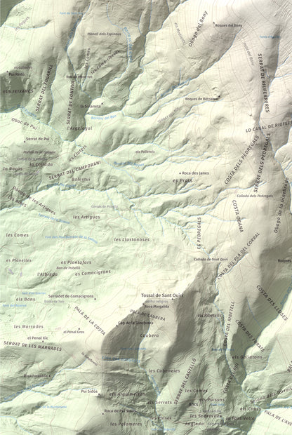 Mapa de relieve de Tuc de la Cometa, 2445 m, Pallars Jussà · Pallars Sobirà, lámina 100 Cims de Trobart. Detalle de la zona inferior izquierda. 61 × 91 cm.