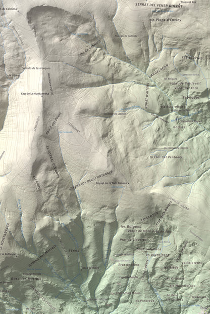 Mapa de relieve de Tuc de la Cometa, 2445 m, Pallars Jussà · Pallars Sobirà, lámina 100 Cims de Trobart. Detalle de la zona inferior derecha. 61 × 91 cm.