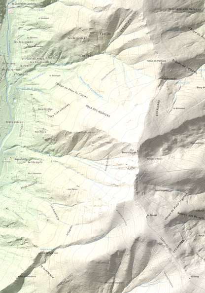 Mapa de relieve de Tuc de la Cometa, 2445 m, Pallars Jussà · Pallars Sobirà, lámina 100 Cims de Trobart. Detalle de la zona superior izquierda. 70 × 100 cm.