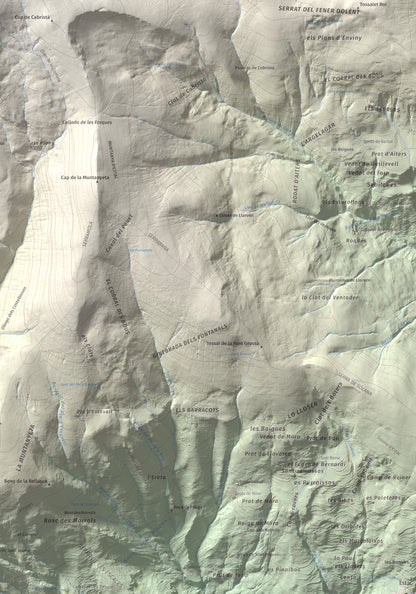 Mapa de relieve de Tuc de la Cometa, 2445 m, Pallars Jussà · Pallars Sobirà, lámina 100 Cims de Trobart. Detalle de la zona inferior derecha. 70 × 100 cm.