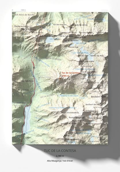 Mapa de relieve de Tuc de la Contesa, 2780 m, Alta Ribagorça · Val d'Aran, lámina 100 Cims de Trobart 21 × 30 cm.