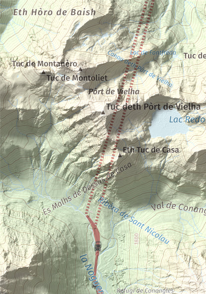 Mapa de relieve de Tuc de la Contesa, 2780 m, Alta Ribagorça · Val d'Aran, lámina 100 Cims de Trobart. Detalle de la zona superior izquierda. 21 × 30 cm.