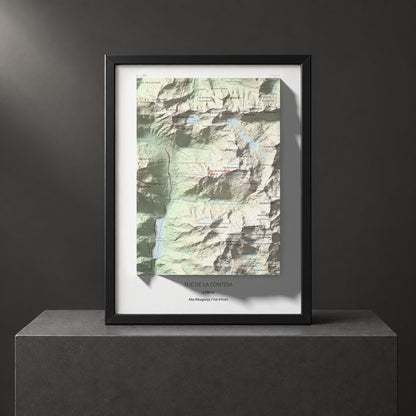 Mapa de relieve de Tuc de la Contesa, 2780 m, Alta Ribagorça · Val d'Aran, lámina 100 Cims de Trobart. Presentación enmarcada. 30 × 40 cm.