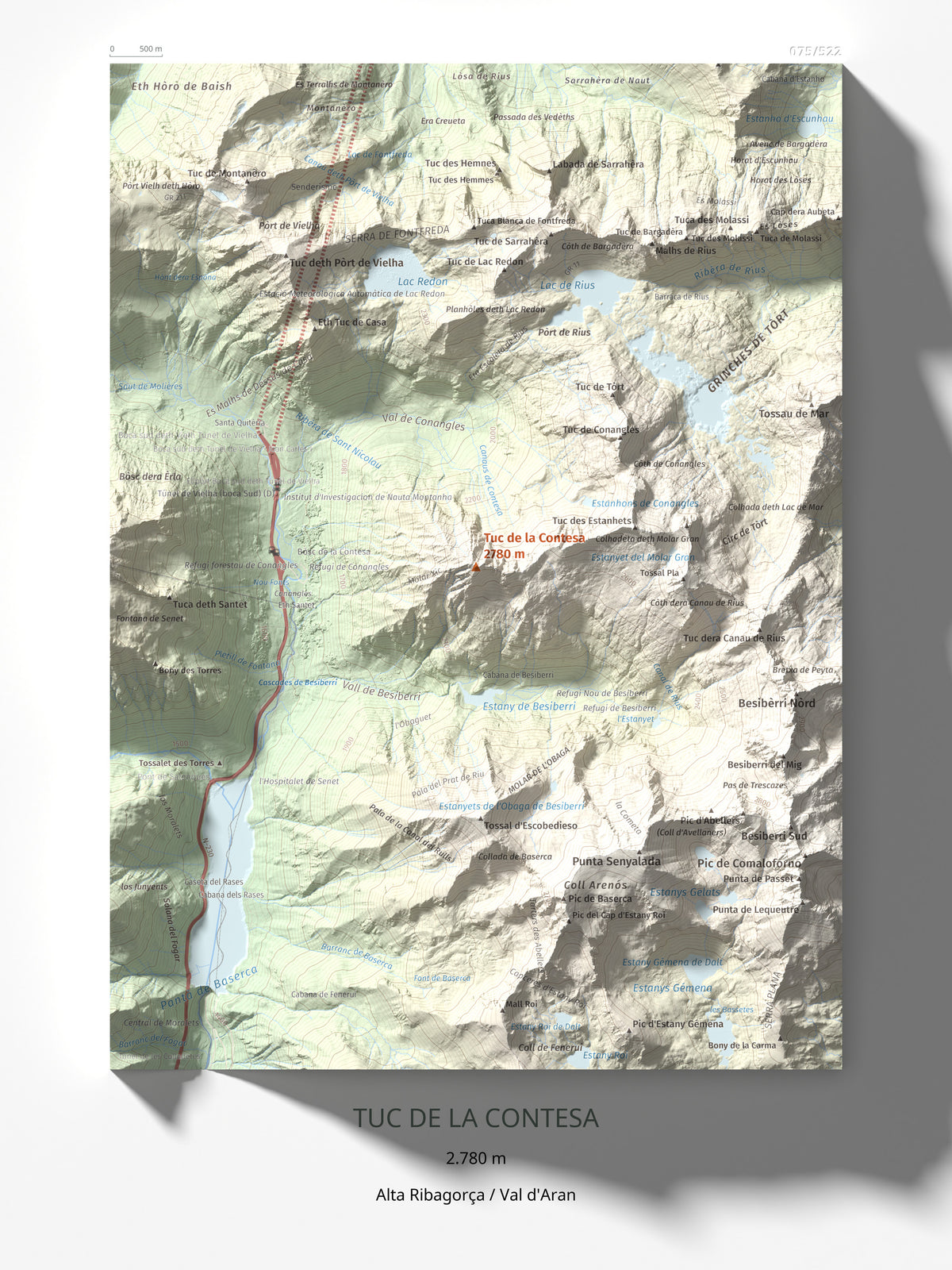 Mapa de relieve de Tuc de la Contesa, 2780 m, Alta Ribagorça · Val d'Aran, lámina 100 Cims de Trobart 30 × 40 cm.