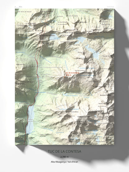 Mapa de relieve de Tuc de la Contesa, 2780 m, Alta Ribagorça · Val d'Aran, lámina 100 Cims de Trobart 30 × 40 cm.