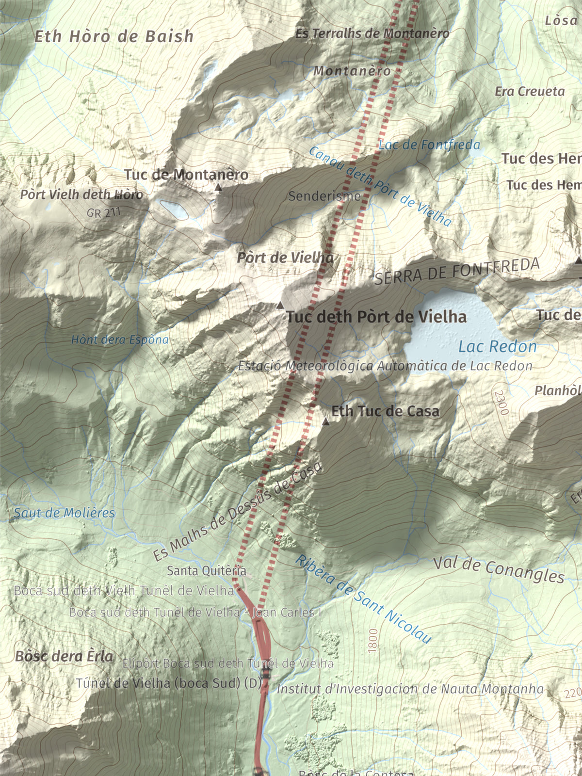 Mapa de relieve de Tuc de la Contesa, 2780 m, Alta Ribagorça · Val d'Aran, lámina 100 Cims de Trobart. Detalle de la zona superior izquierda. 30 × 40 cm.