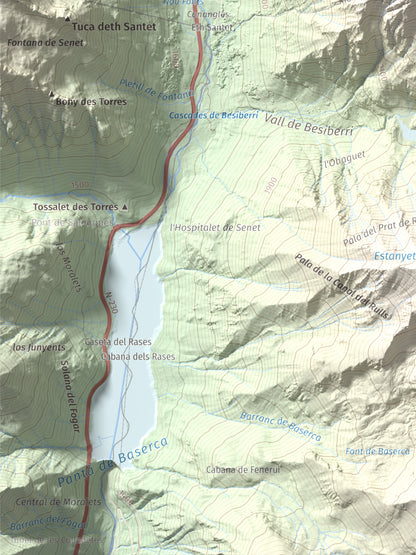 Mapa de relieve de Tuc de la Contesa, 2780 m, Alta Ribagorça · Val d'Aran, lámina 100 Cims de Trobart. Detalle de la zona inferior izquierda. 30 × 40 cm.