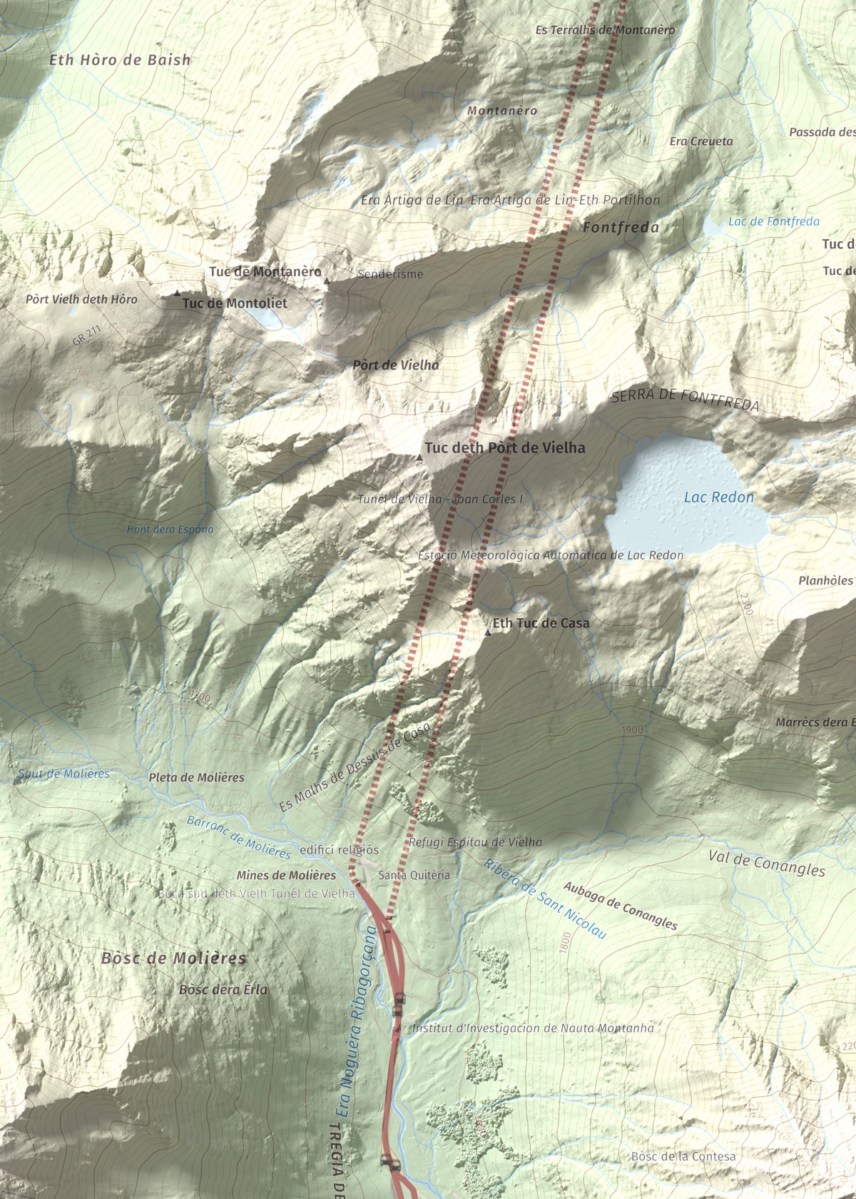 Mapa de relieve de Tuc de la Contesa, 2780 m, Alta Ribagorça · Val d'Aran, lámina 100 Cims de Trobart. Detalle de la zona superior izquierda. 50 × 70 cm.
