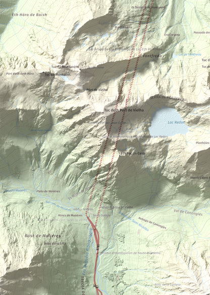 Mapa de relieve de Tuc de la Contesa, 2780 m, Alta Ribagorça · Val d'Aran, lámina 100 Cims de Trobart. Detalle de la zona superior izquierda. 50 × 70 cm.