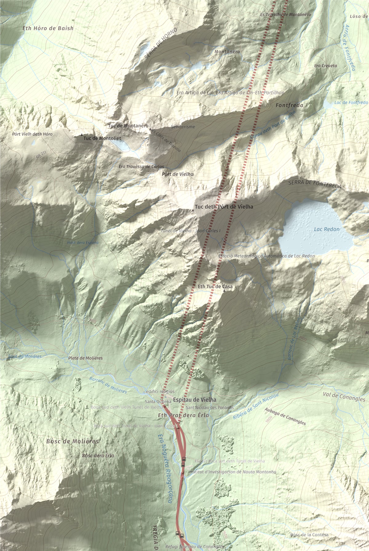 Mapa de relieve de Tuc de la Contesa, 2780 m, Alta Ribagorça · Val d'Aran, lámina 100 Cims de Trobart. Detalle de la zona superior izquierda. 61 × 91 cm.