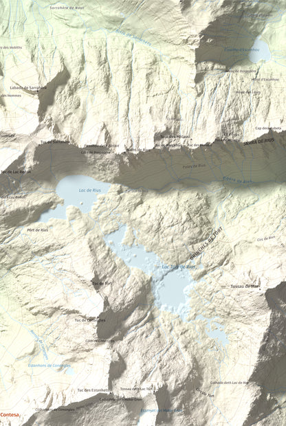 Mapa de relieve de Tuc de la Contesa, 2780 m, Alta Ribagorça · Val d'Aran, lámina 100 Cims de Trobart. Detalle de la zona superior derecha. 61 × 91 cm.