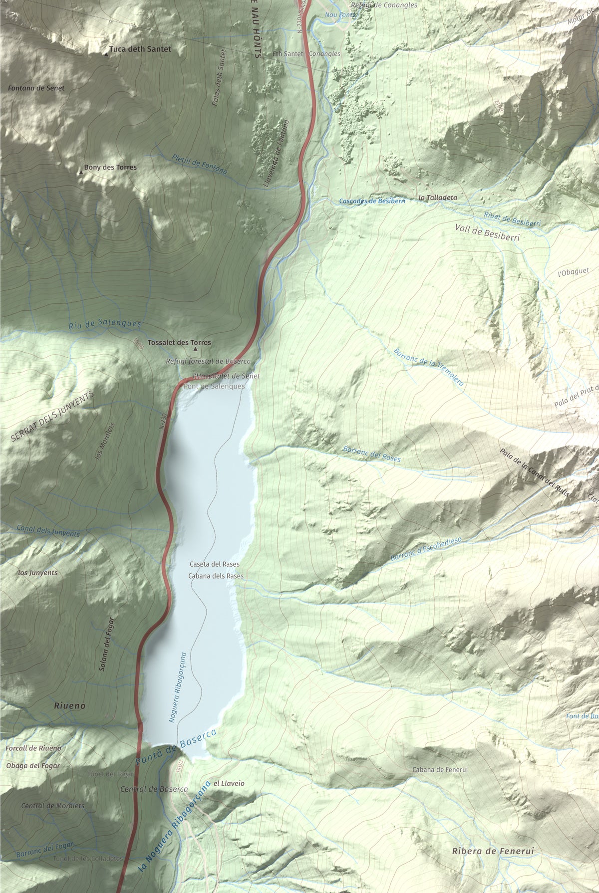 Mapa de relieve de Tuc de la Contesa, 2780 m, Alta Ribagorça · Val d'Aran, lámina 100 Cims de Trobart. Detalle de la zona inferior izquierda. 61 × 91 cm.
