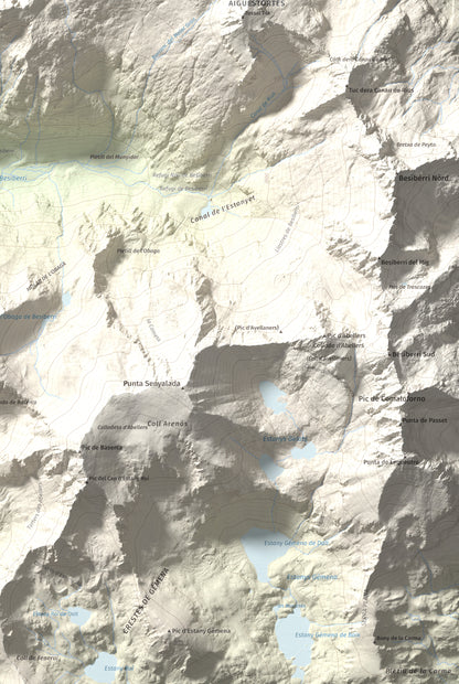 Mapa de relieve de Tuc de la Contesa, 2780 m, Alta Ribagorça · Val d'Aran, lámina 100 Cims de Trobart. Detalle de la zona inferior derecha. 61 × 91 cm.