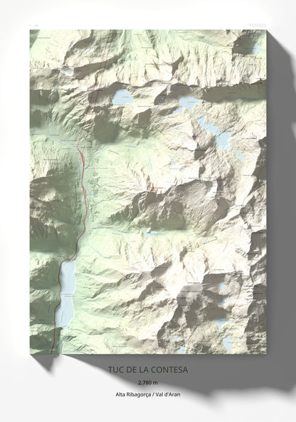Mapa de relieve de Tuc de la Contesa, 2780 m, Alta Ribagorça · Val d'Aran, lámina 100 Cims de Trobart 70 × 100 cm.