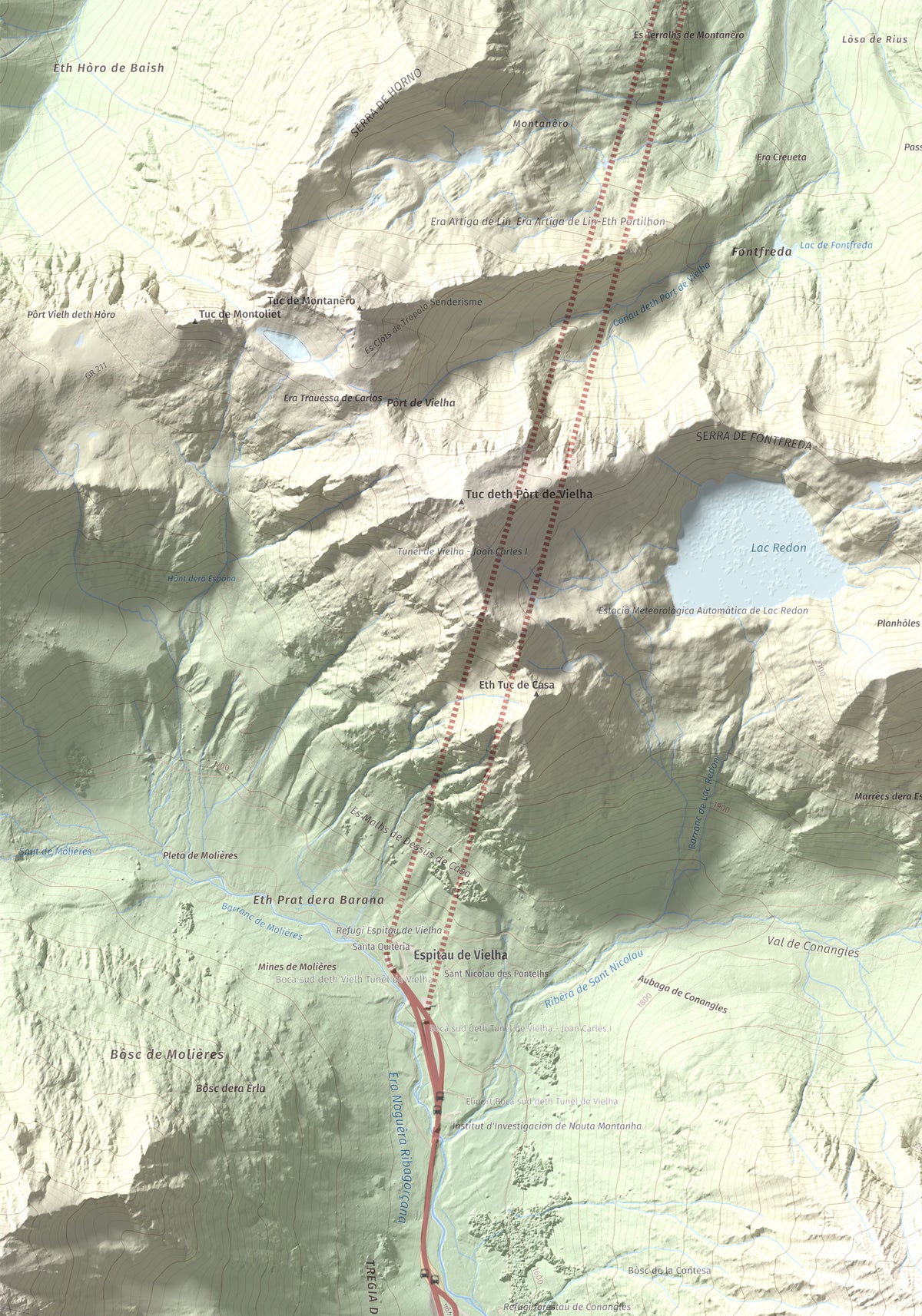 Mapa de relieve de Tuc de la Contesa, 2780 m, Alta Ribagorça · Val d'Aran, lámina 100 Cims de Trobart. Detalle de la zona superior izquierda. 70 × 100 cm.