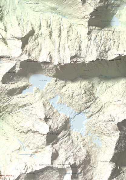Mapa de relieve de Tuc de la Contesa, 2780 m, Alta Ribagorça · Val d'Aran, lámina 100 Cims de Trobart. Detalle de la zona superior derecha. 70 × 100 cm.