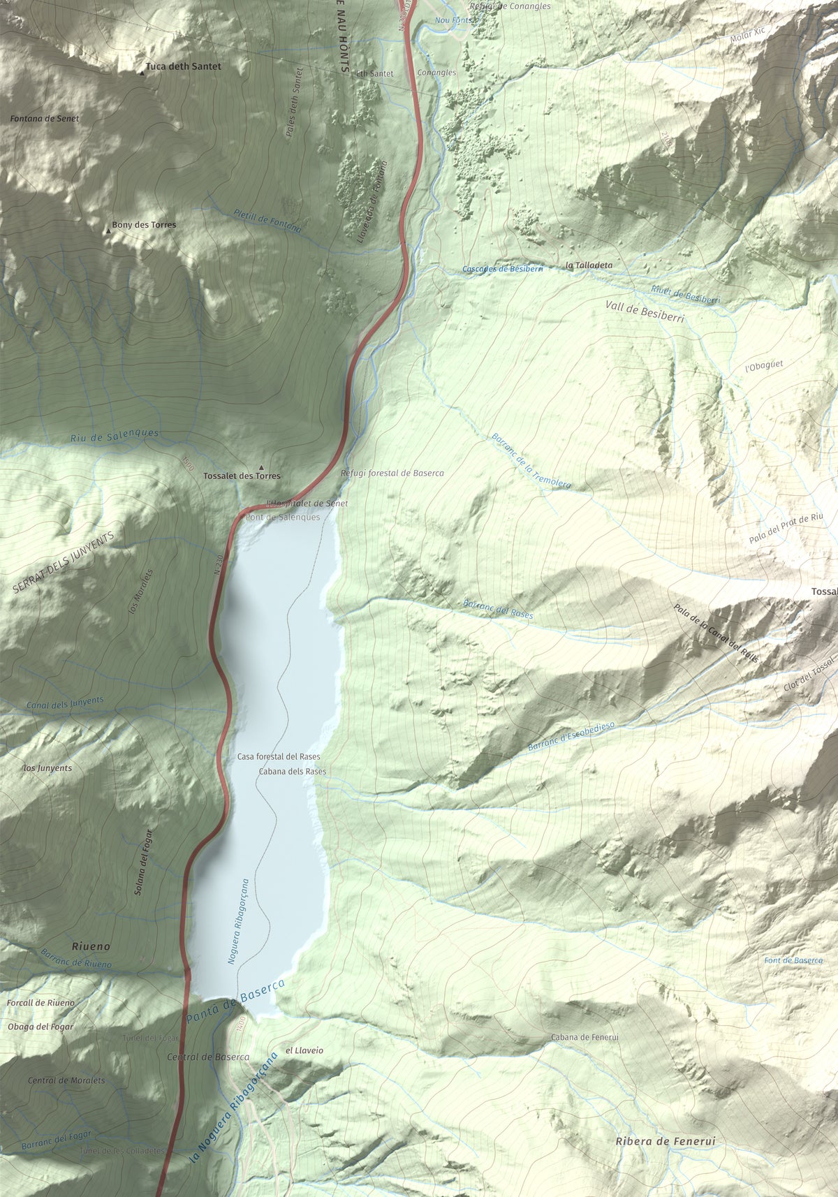 Mapa de relieve de Tuc de la Contesa, 2780 m, Alta Ribagorça · Val d'Aran, lámina 100 Cims de Trobart. Detalle de la zona inferior izquierda. 70 × 100 cm.